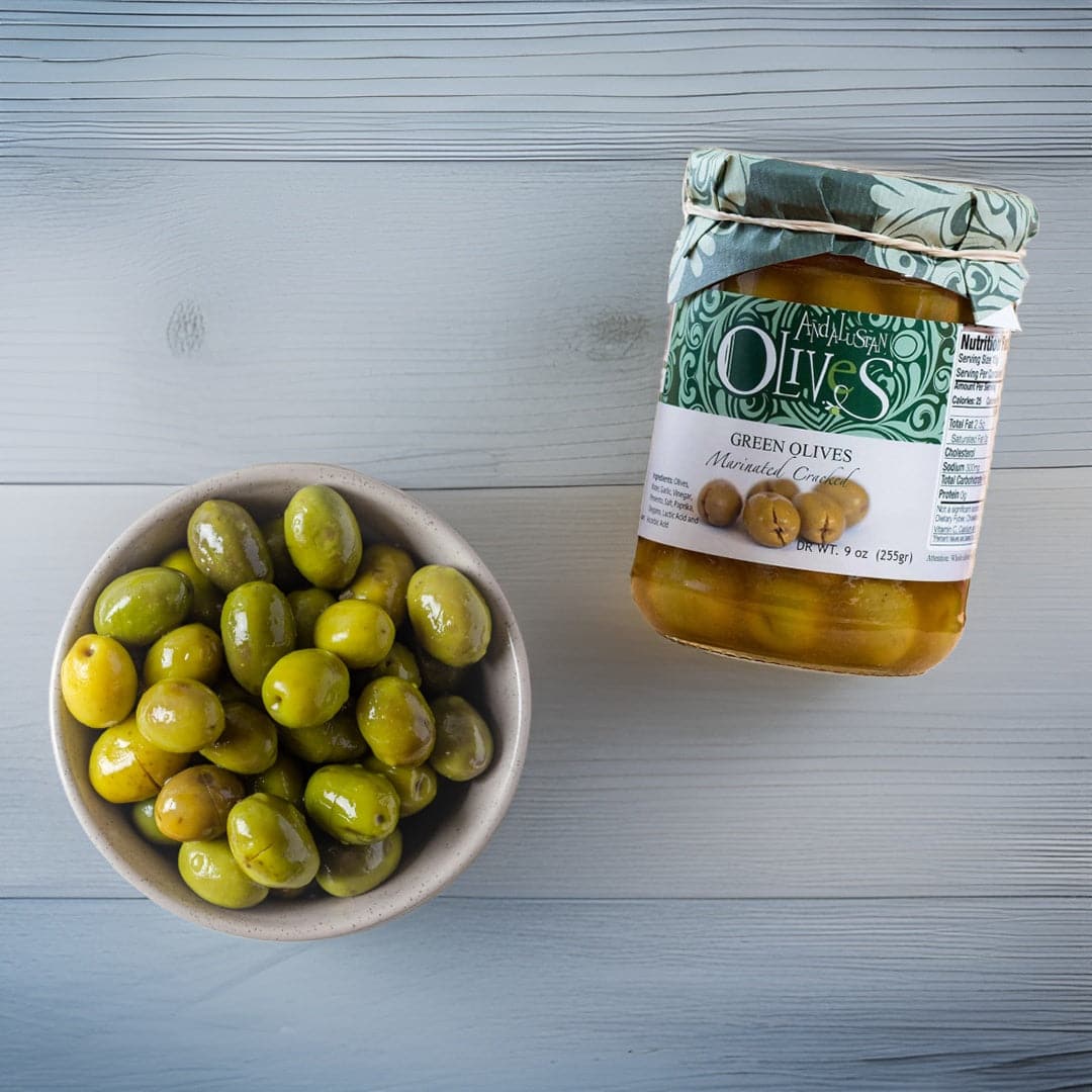 Green Olives Cracked & Marinated