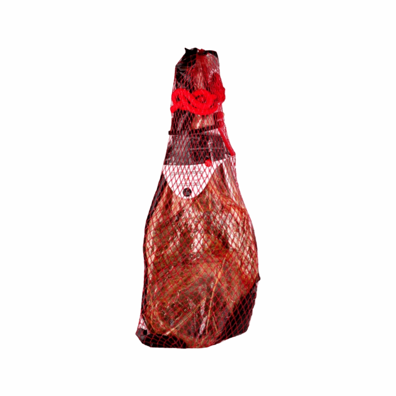 a small Iberian ham leg packaged and hanging