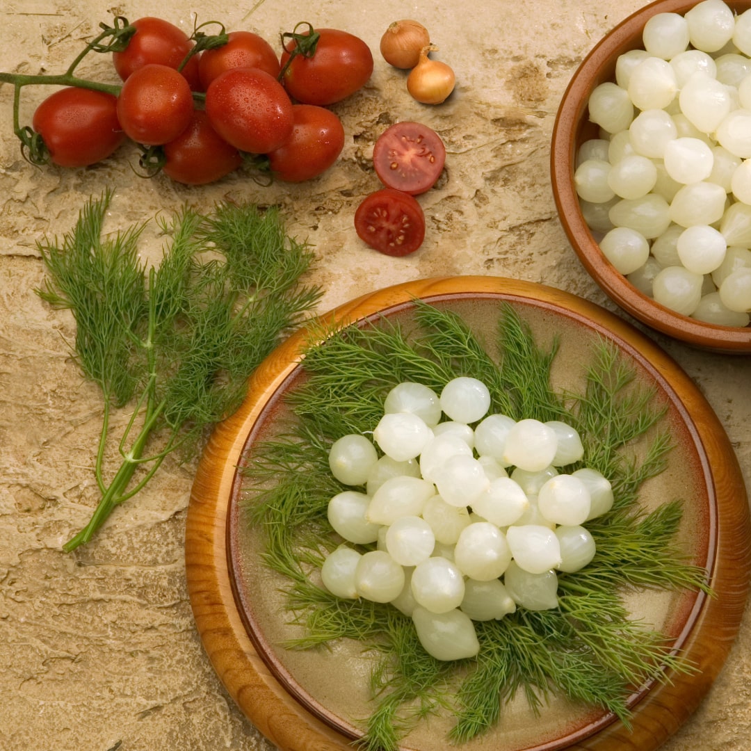 pickled shallots with cherry tomatoes