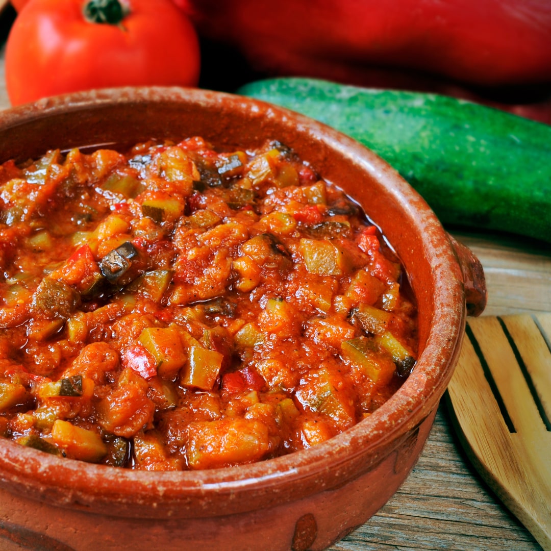 pisto on a terracotta casserole